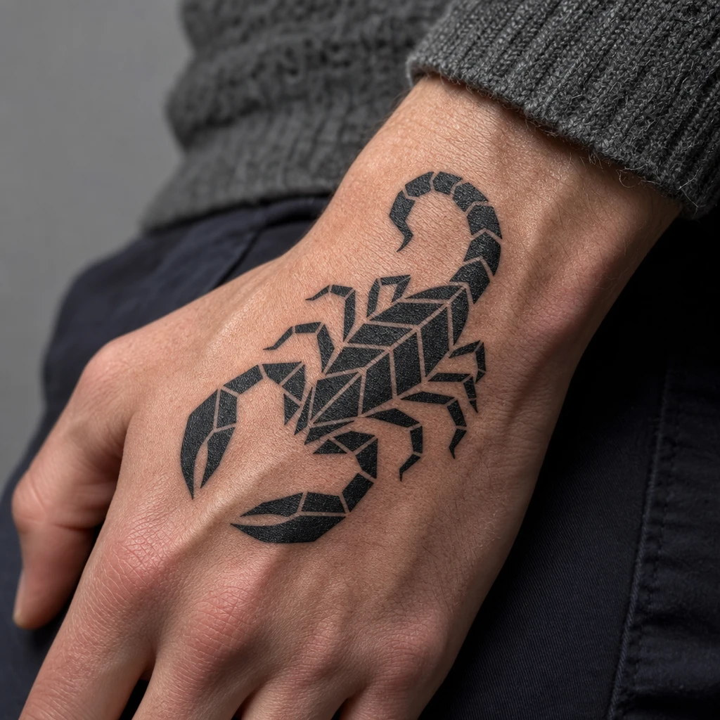 Scorpion blackwork geometrique